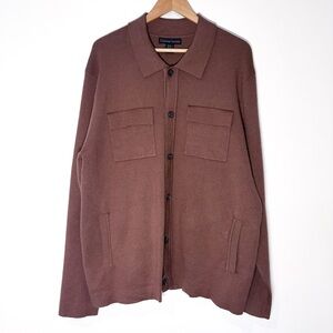 Christian Lacroix Brown Button Front Knit Long Sleeve Collared Shacket Size XL